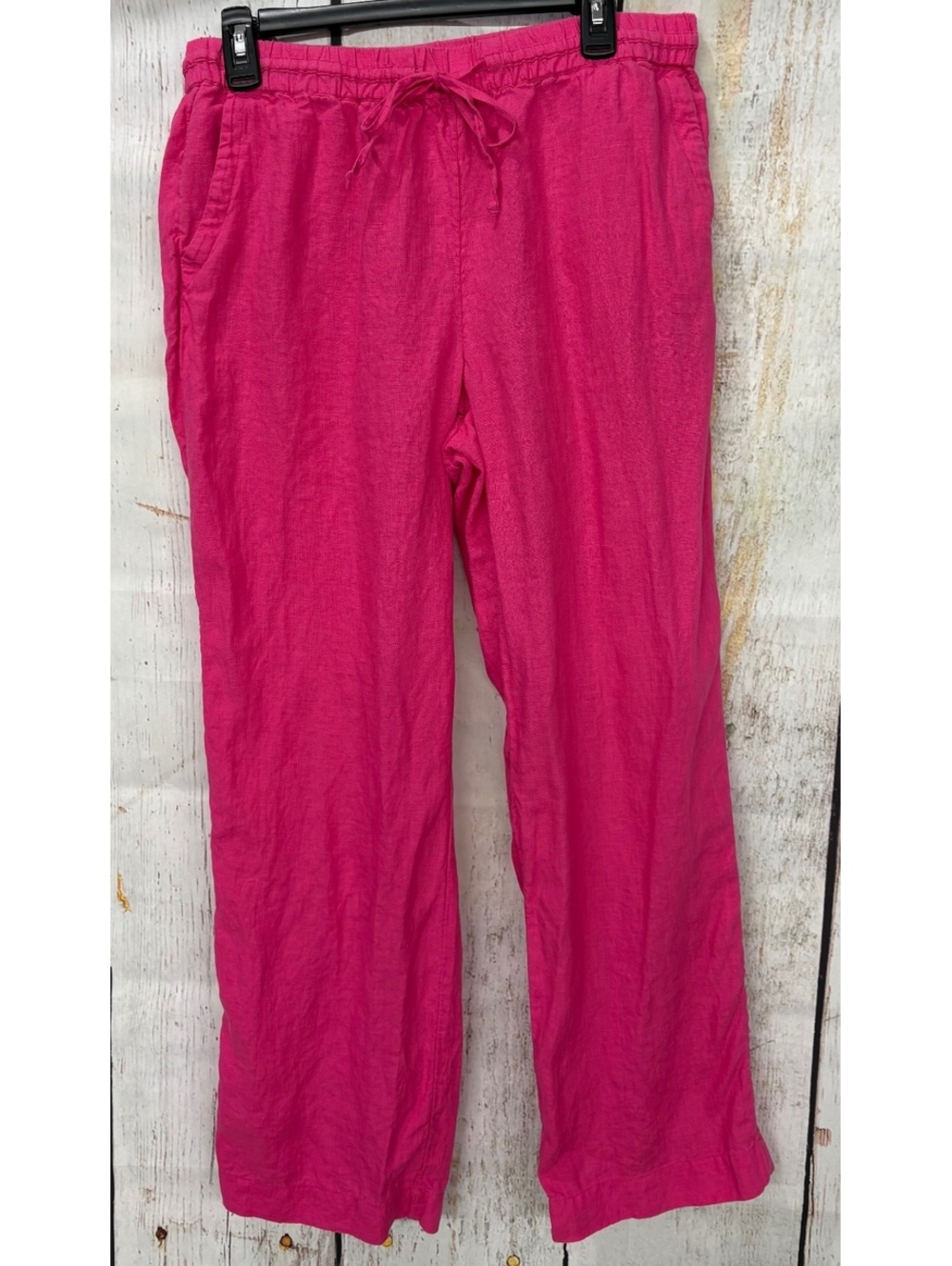 Charter Club Luxury Women’s 100% Linen Wide Leg Drawstring Pants Hot Pink Size M